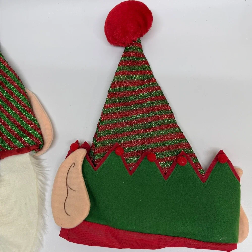 Christmas Elf Hat Set with Ears and Beard Holiday Costume Accessory 2 Pack Used